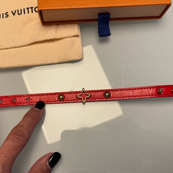 Louis Vuitton Red Leather Monogram Flower Bracelet NWOT - Picture 2 of 4